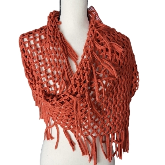 Vintage Mudd Rust Fishnet Fringe Infinity Scarf - Picture 4 of 5